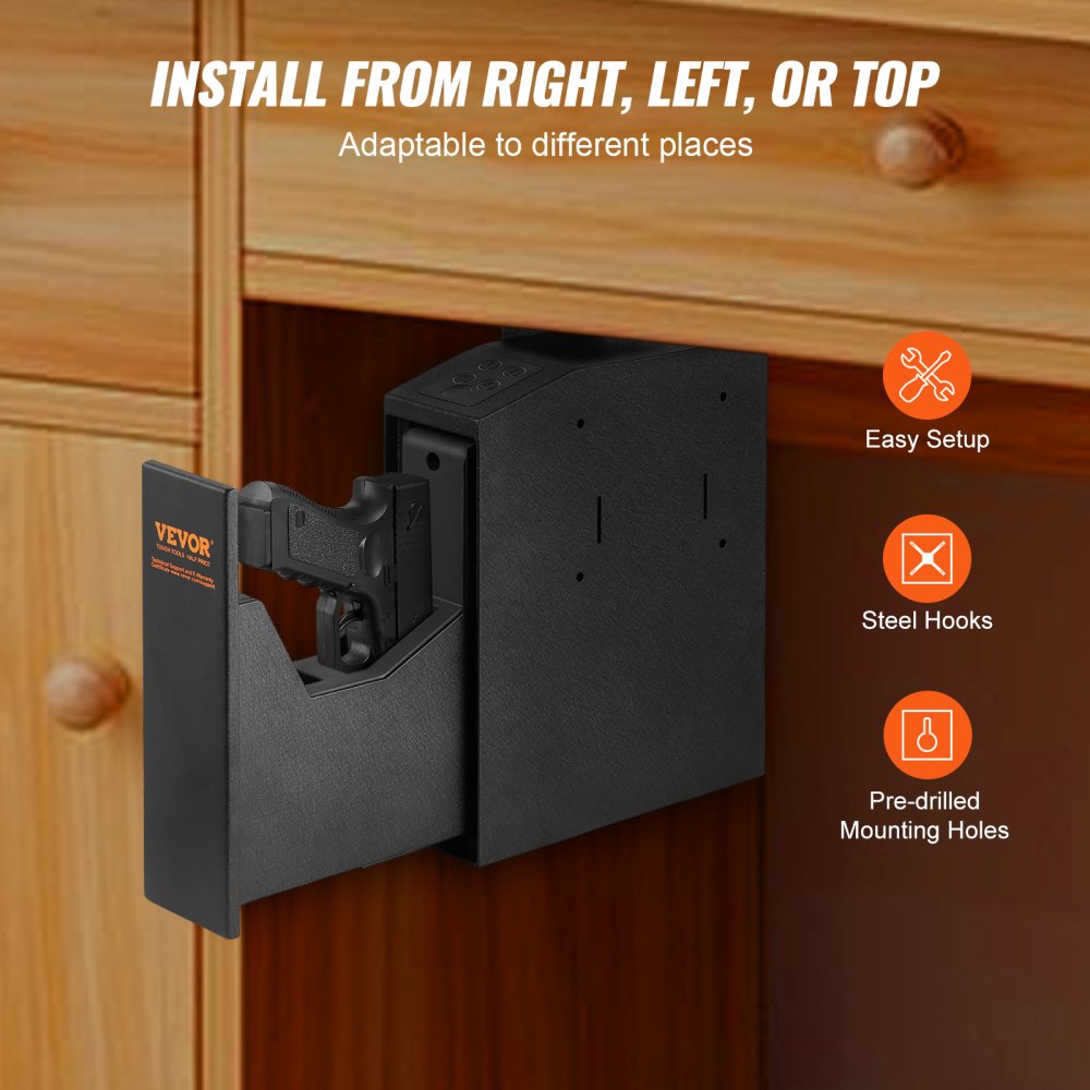 VEVOR Wall-Mounted Gun Safe/Pistol Safe, 1 Pistol, Fingerprint, Key or Password Lock, Cold-Rolled Steel, 320 x 255 x 95 mm, Gun Cabinet/Wall Safe