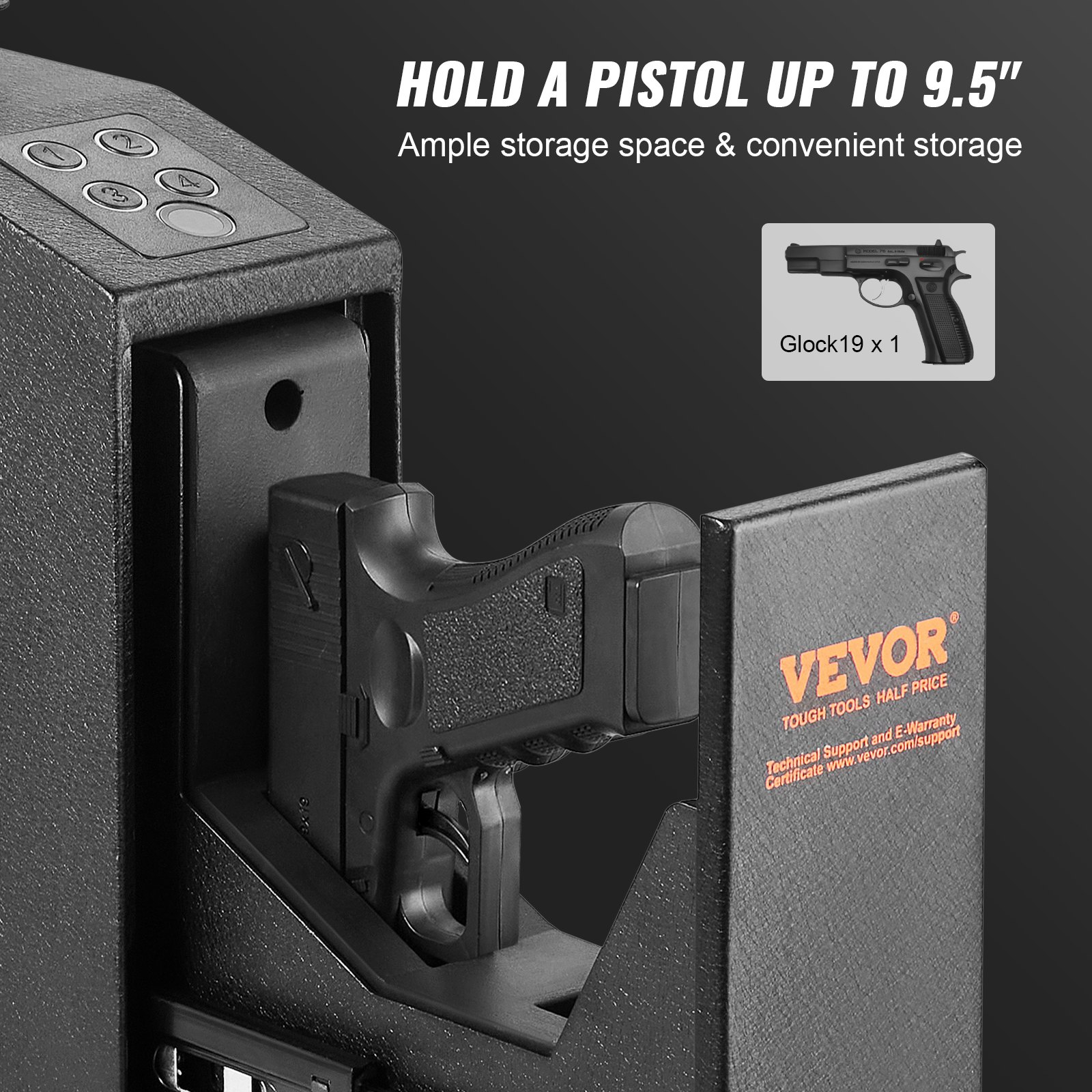 VEVOR Wall-Mounted Gun Safe/Pistol Safe, 1 Pistol, Fingerprint, Key or Password Lock, Cold-Rolled Steel, 320 x 255 x 95 mm, Gun Cabinet/Wall Safe