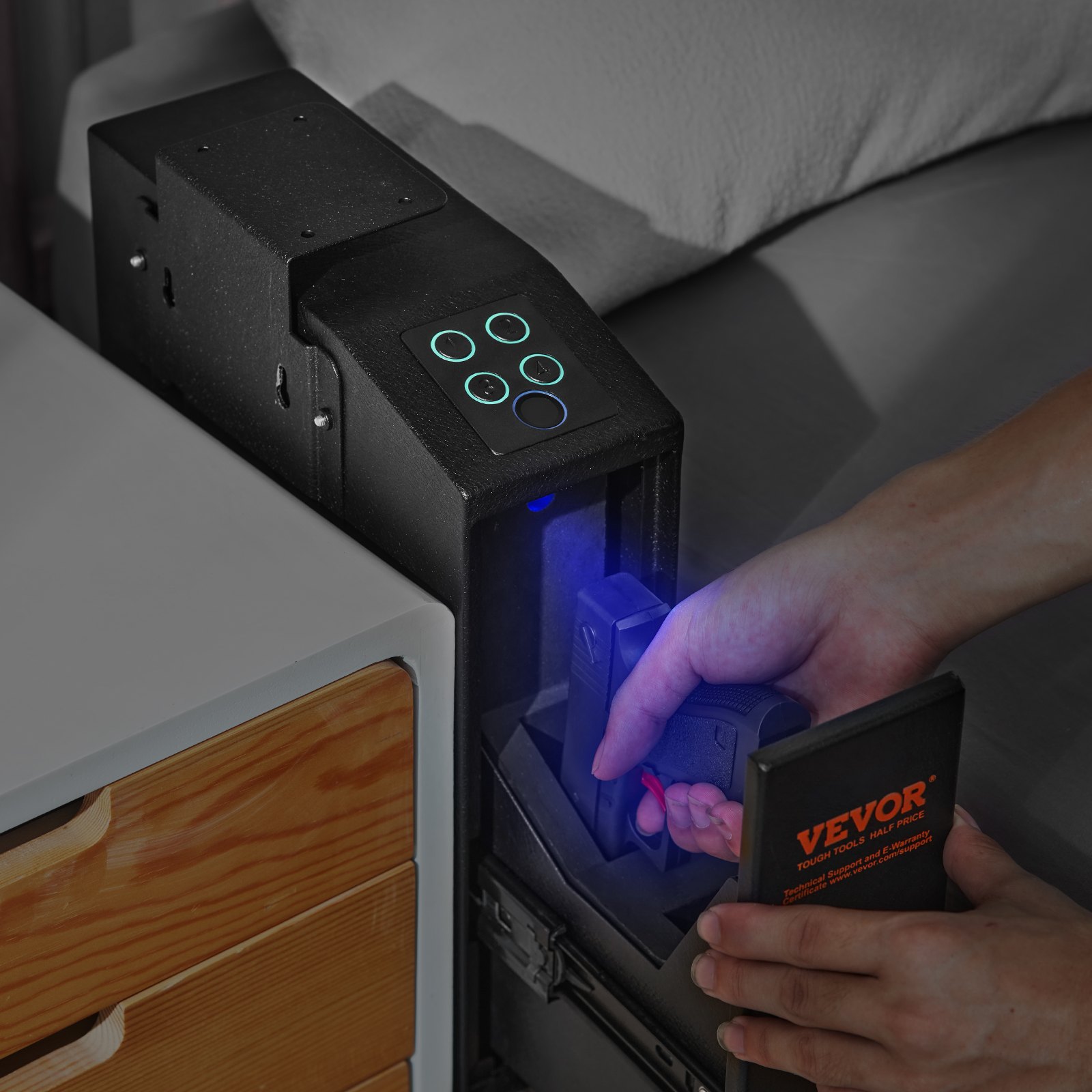 VEVOR Wall-Mounted Gun Safe/Pistol Safe, 1 Pistol, Fingerprint, Key or Password Lock, Cold-Rolled Steel, 320 x 255 x 95 mm, Gun Cabinet/Wall Safe