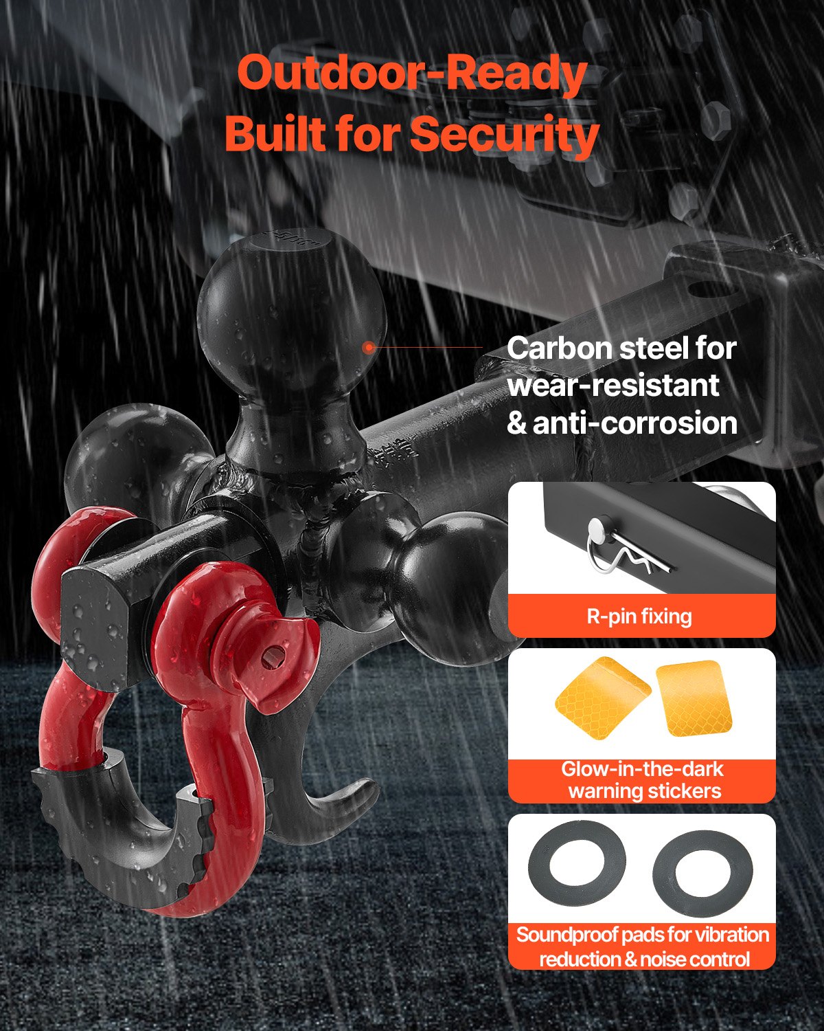 Uchwyt kulowy haka holowniczego VEVOR z hakiem i pierścieniem D, pasuje do odbiorników 50 mm, z kulami 47,6/50/58,7 mm, nośność 19 955 kg, do kamperów, SUV-ów, quadów i ciężarówek, czarny