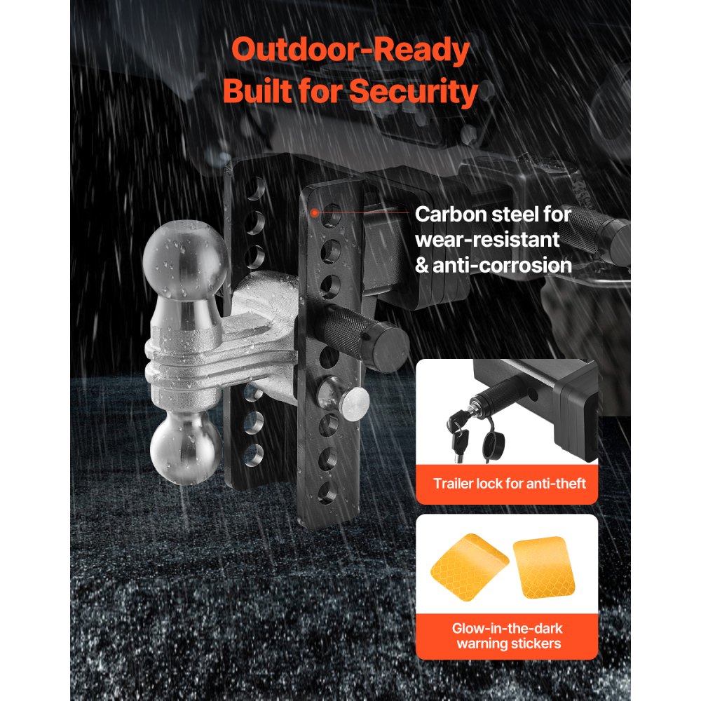 Regulowany zaczep holowniczy VEVOR, mocowanie głowicy kulowej, pasuje do odbiorników 63,5 mm, wytrzymały zaczep holowniczy z kulami 50 mm i 58,7 mm, masa całkowita 22 000 funtów, zaczep holowniczy z zabezpieczeniem antykradzieżowym