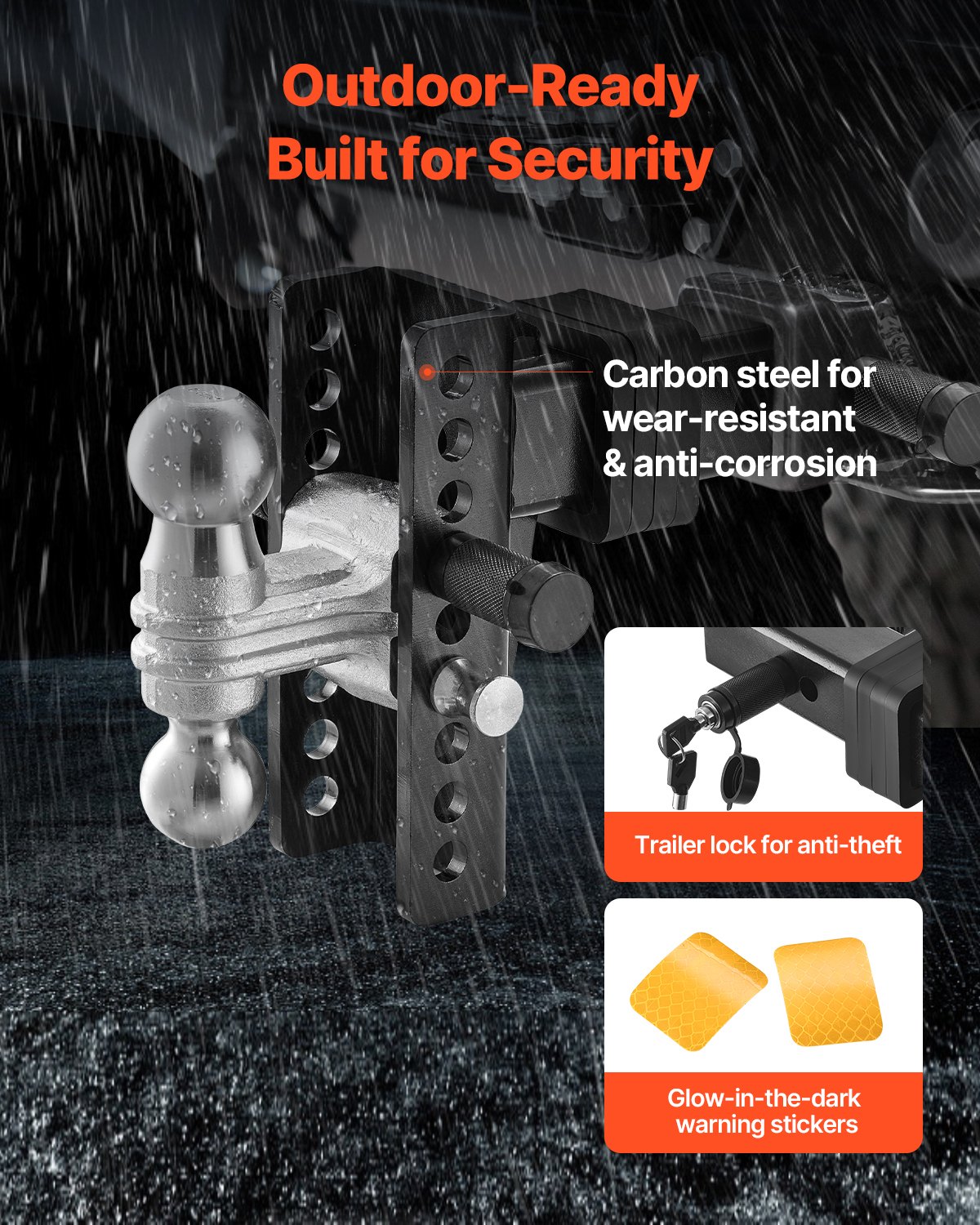 Regulowany zaczep holowniczy VEVOR, mocowanie głowicy kulowej, pasuje do odbiorników 63,5 mm, wytrzymały zaczep holowniczy z kulami 50 mm i 58,7 mm, masa całkowita 22 000 funtów, zaczep holowniczy z zabezpieczeniem antykradzieżowym
