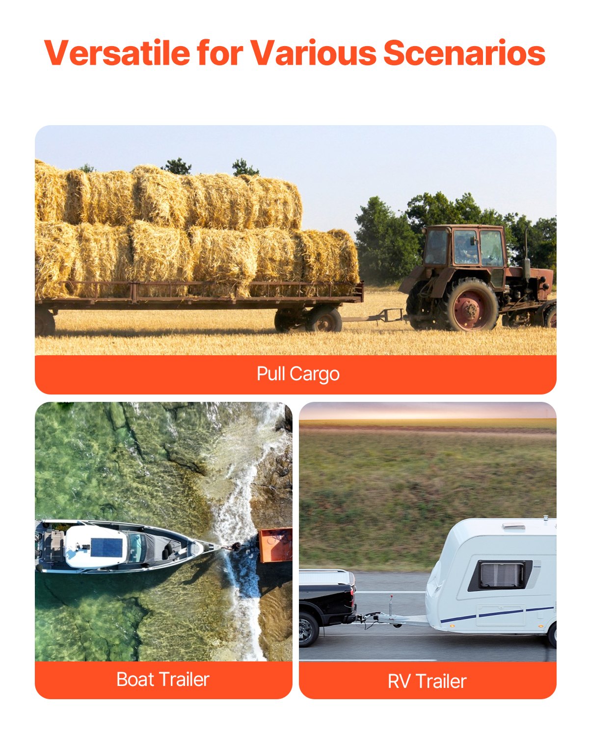 Zaczep kulowy VEVOR, 8-calowy, mocowanie na trzy kule do odbiorników 2-calowych, rozmiary kul 1,87, 2,00 i 2,31 cala, maks. 15 000 funtów, do pojazdów kempingowych, quadów i ciężarówek