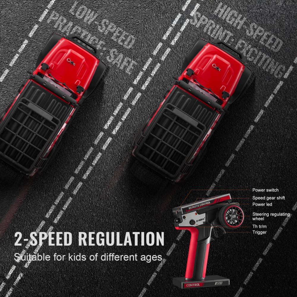 Samochód zdalnie sterowany VEVOR, skala 1:24, samochód terenowy z napędem na cztery koła, pełnym oświetleniem i 2 akumulatorami, 2-biegowy samochód wyścigowy dla hobbystów, prezent dla dzieci w wieku 14 lat i starszych