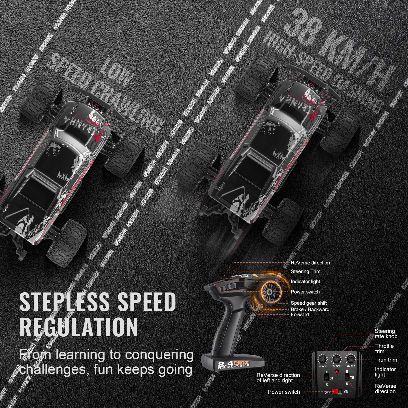VEVOR w skali 1:10, zdalnie sterowany samochód terenowy 4WD Monster Truck z kołami o kącie 45° i 2 bateriami, samochód zabawkowy o dużej prędkości 38 km/h – idealny dla dzieci w wieku od 8 lat, IPX4