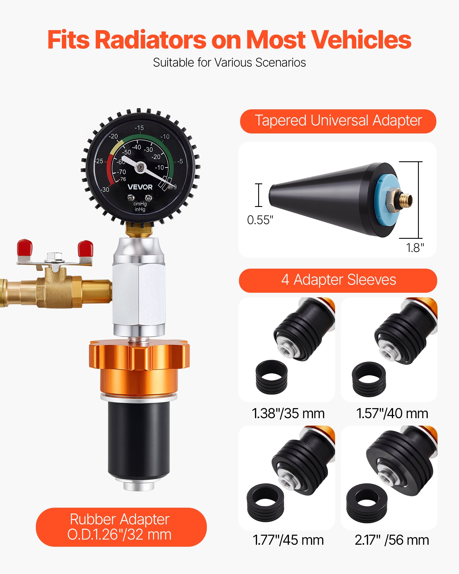 Zestaw do napełniania układu chłodzenia VEVOR Radiator Vacuum, narzędzie do napełniania i płukania układów chłodzenia pojazdów z manometrem i skrzynką narzędziową, uniwersalne, odpowiednie do większości samochodów osobowych, dostawczych, SUV-ów i ciężarówek