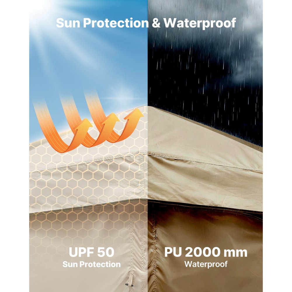 Namiot prysznicowy i toaletowy VEVOR (2140x1120x213 cm) z ekranem prywatności i 2 pokojami, namiot do przebierania z kołkami, linkami i torbą transportową, namiot z ekranem prywatności wykonany z tkaniny Oxford 150D do biwakowania, wędkowania na plaży