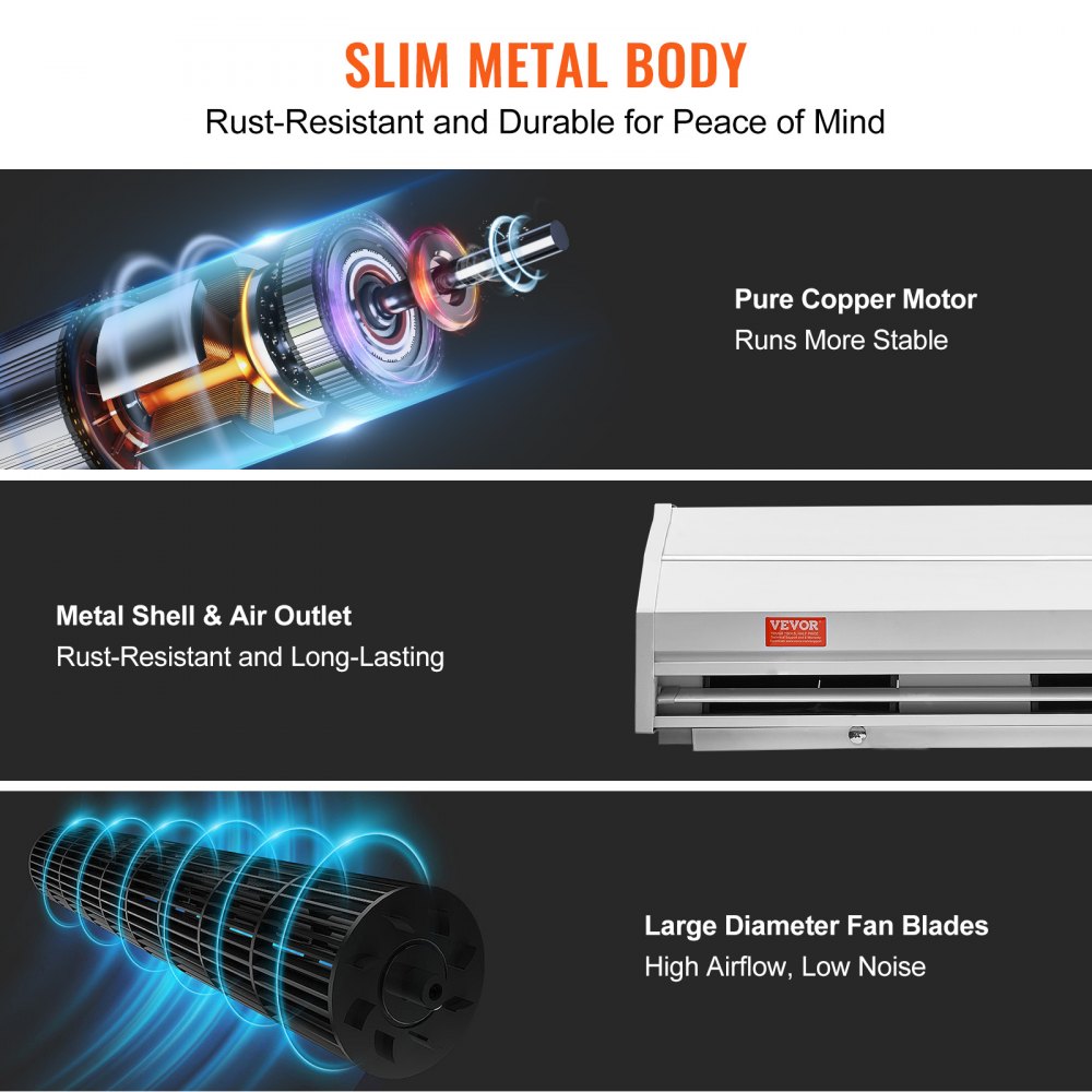 VEVOR 1,2 m wewnętrzna kurtyna powietrzna 2 prędkości 2038 m³/h montowana na ścianie do drzwi wentylator wewnętrzny nad drzwiami z wytrzymałym wyłącznikiem krańcowym