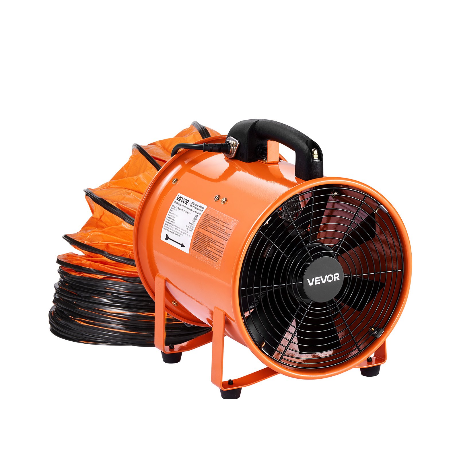VEVOR 25.4cm Portable Ventilator, 2 Speed Industrial Utility Blower Fan with 10m Flexible Duct Hose, Exhaust Axial Fan for Basements, Workshops, Warehouses , and Confined Spaces, Orange