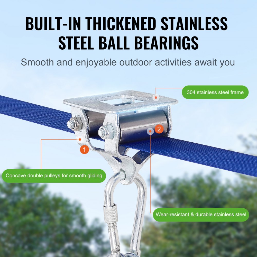 Tyrolka VEVOR dla dzieci i dorosłych, 16,7-metrowe zestawy tyrolek o udźwigu do 150 kg, tyrolki na podwórku, rozrywka na placu zabaw z tyrolką, nylonowe pasy bezpieczeństwa i zestaw akcesoriów