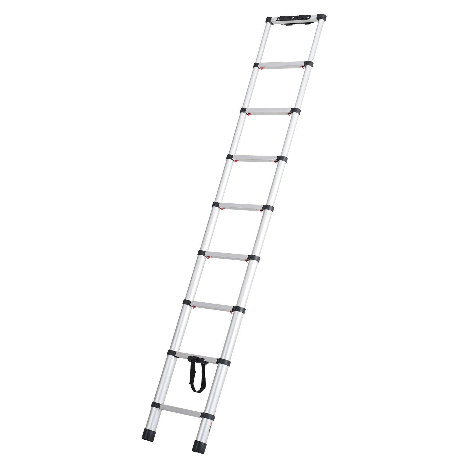 VEVOR Telescopic Ladder, 2.6 m long, extendable aluminum ladder, foldable ladder with one-button retraction, 160 kg load capacity with non-slip feet, portable compact ladder for home, camper van, attic