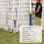 Drabina teleskopowa VEVOR, 5 m, lekka aluminiowa drabina rozsuwana, składana, wielofunkcyjna, z chowanymi szczeblami, nośność 190 kg, z antypoślizgowymi szczeblami, przenośna, kompaktowa drabina do domu, kampera, strychu