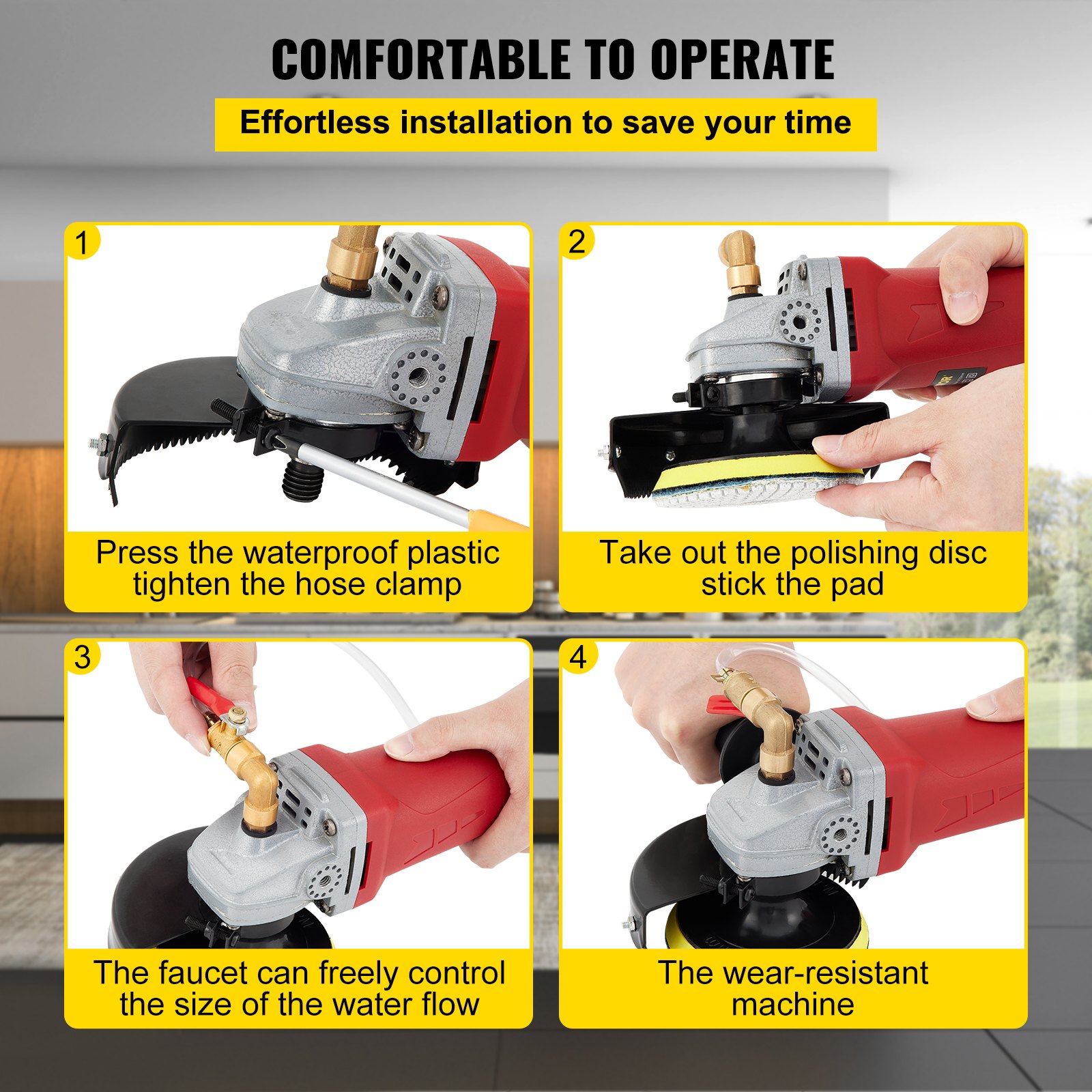 VEVOR Szlifierka do Polerowania na Mokro, Zmienna Prędkość Zestaw 8 szt., Dodatkowe 4" i 5" Diamentowe Podkładki Polerskie, Maszyna do Polerowania z 59" Adapterem do Rur i Osłoną Przeciwbryzgową CE