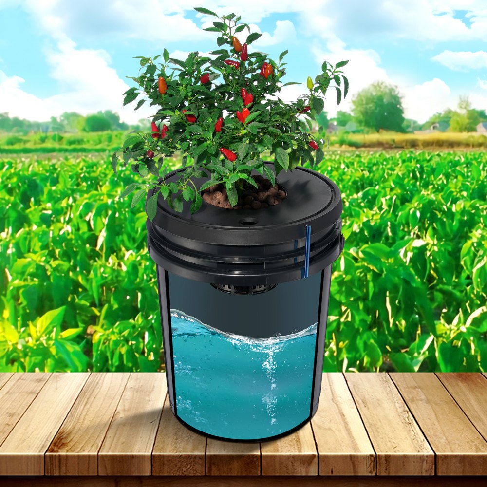 System hydroponiczny VEVOR DWC, system do uprawy hydroponicznej, głęboka uprawa wodna, 5 galonów, 8 wiader, system DWC z pompą powietrza, kamieniami napowietrzającymi i wskaźnikiem poziomu wody do warzyw liściastych