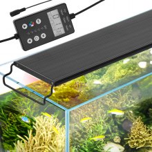 Lampa do akwarium VEVOR z monitorem LCD, pełnozakresowe oświetlenie akwariowe o mocy 18 W z trybem natury 24/7, regulowana jasność i timer, obudowa ze stopu aluminium, wysuwane wsporniki do wysokości 46–61 cm