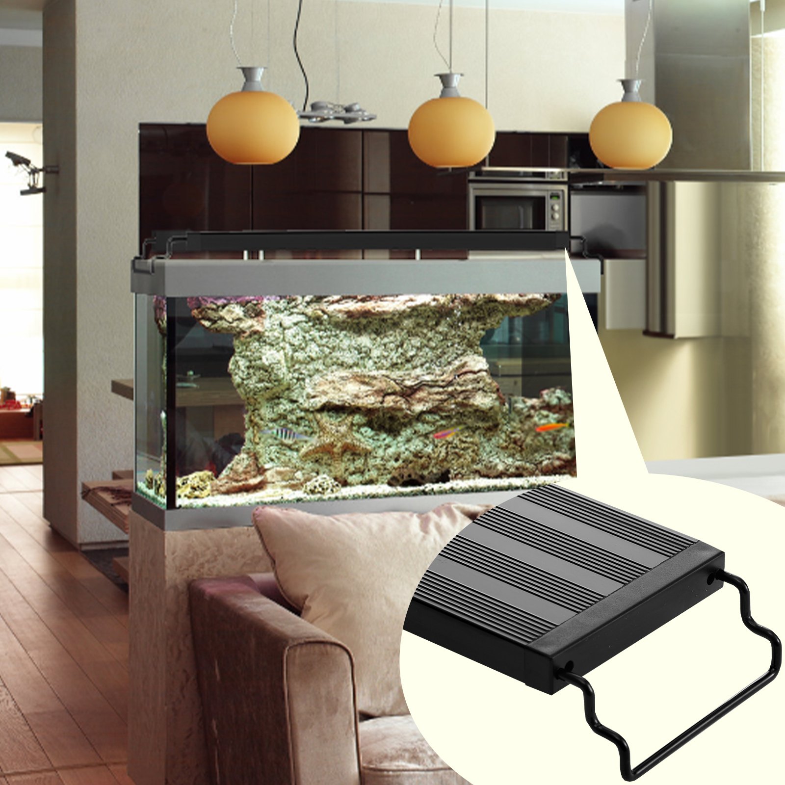 Oświetlenie akwariowe VEVOR 14W o pełnym spektrum działania, z 5 poziomami jasności, regulowanym timerem i pamięcią wyłączenia, z wysuwanymi wspornikami wykonanymi z obudowy ABS, do akwariów słodkowodnych o średnicy 46-61 cm