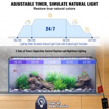 Lampa do akwarium VEVOR z monitorem LCD, pełnozakresowe oświetlenie akwariowe o mocy 36 W z trybem natury 24/7, regulowana jasność i timer, korpus ze stopu aluminium, wysuwane wsporniki do rozmiarów 36-42