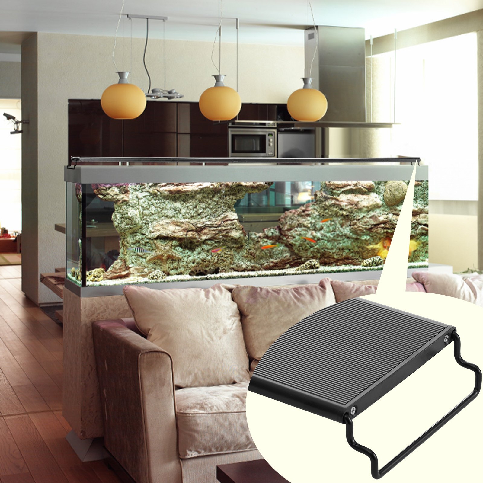 Lampa do akwarium VEVOR z monitorem LCD, pełnozakresowe oświetlenie akwariowe o mocy 36 W z trybem natury 24/7, regulowana jasność i timer, korpus ze stopu aluminium, wysuwane wsporniki do rozmiarów 36-42