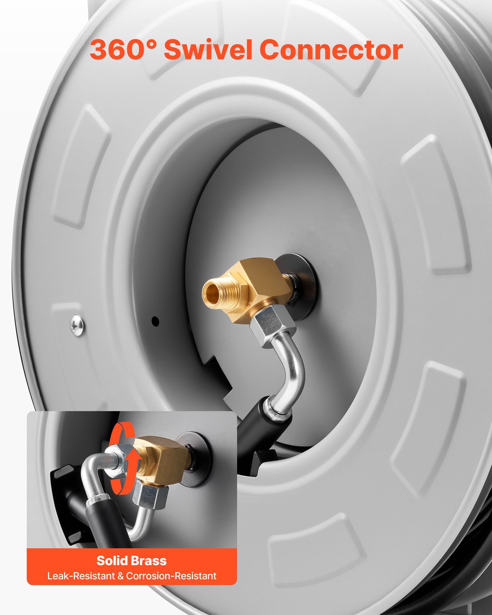 Bęben na wąż do myjki ciśnieniowej VEVOR, 19,8 m x 6,35 mm, stalowy, maks. 220 barów, automatyczne zwijanie, elastyczny montaż na ścianie/podłodze do mycia samochodów, ogrodu i podłóg