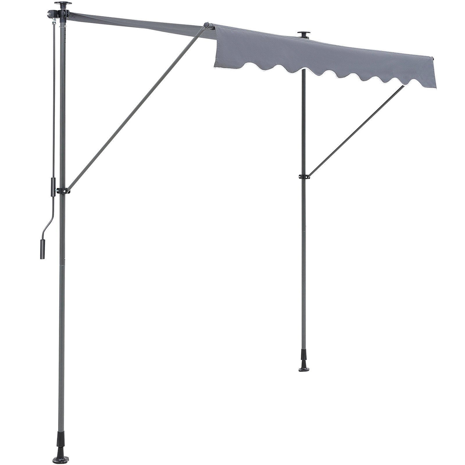 Markiza balkonowa VEVOR 2x1,2 m, markiza z ramieniem przegubowym, regulowana wysokość od 2,2 do 3,1 m, markiza zaciskowa, zwijana, stalowa, aluminiowa, 180 g, dwustronna, powłoka poliuretanowa, markiza przeciwsłoneczna, markiza balkonowo-tarasowa