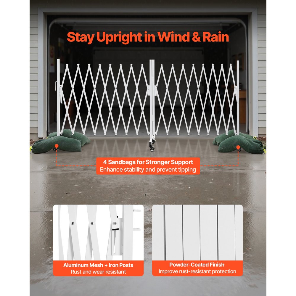 VEVOR Double Expandable Barricades, 5.48m Expandable Safety Barrier, 0-180° Rotatable Mobile Barricade with Locking Casters, Portable Folding Security Gate Traffic Fence for Patio Garden Stairway