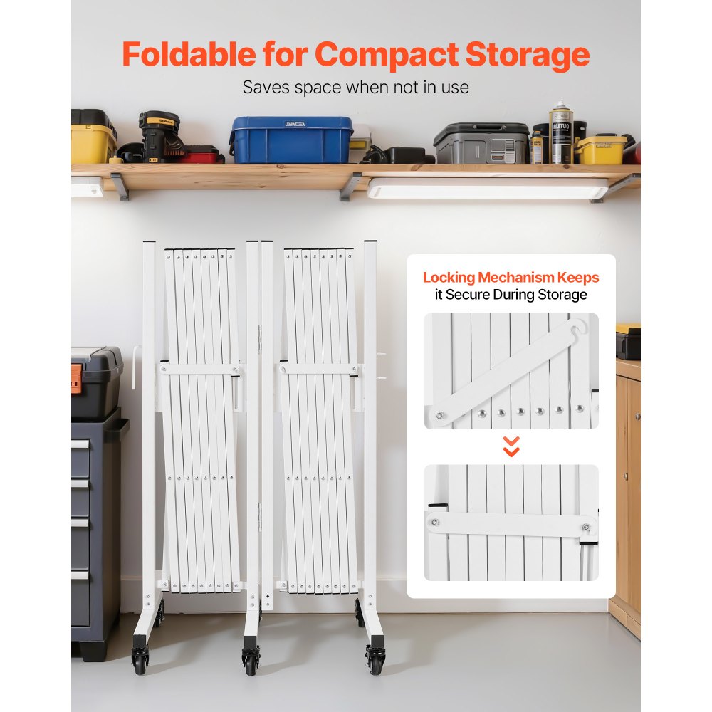 VEVOR Double Expandable Barricades, 5.48m Expandable Safety Barrier, 0-180° Rotatable Mobile Barricade with Locking Casters, Portable Folding Security Gate Traffic Fence for Patio Garden Stairway