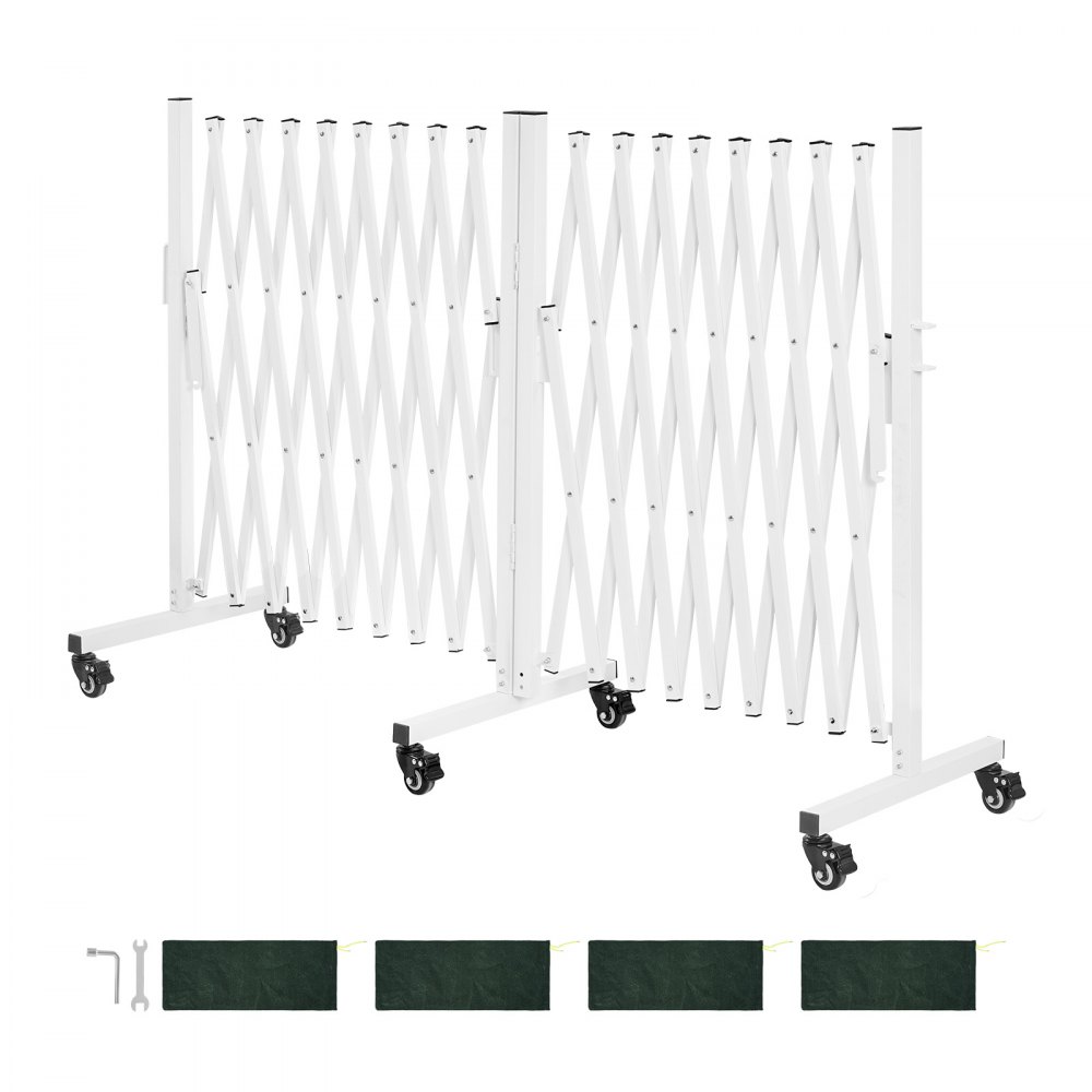 VEVOR Double Expandable Barricades, 5.48m Expandable Safety Barrier, 0-180° Rotatable Mobile Barricade with Locking Casters, Portable Folding Security Gate Traffic Fence for Patio Garden Stairway