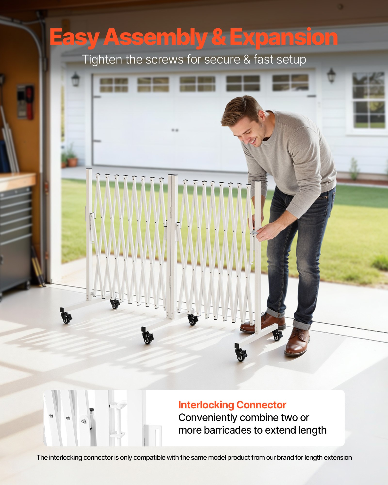 VEVOR Double Expandable Barricades, 5.48m Expandable Safety Barrier, 0-180° Rotatable Mobile Barricade with Locking Casters, Portable Folding Security Gate Traffic Fence for Patio Garden Stairway