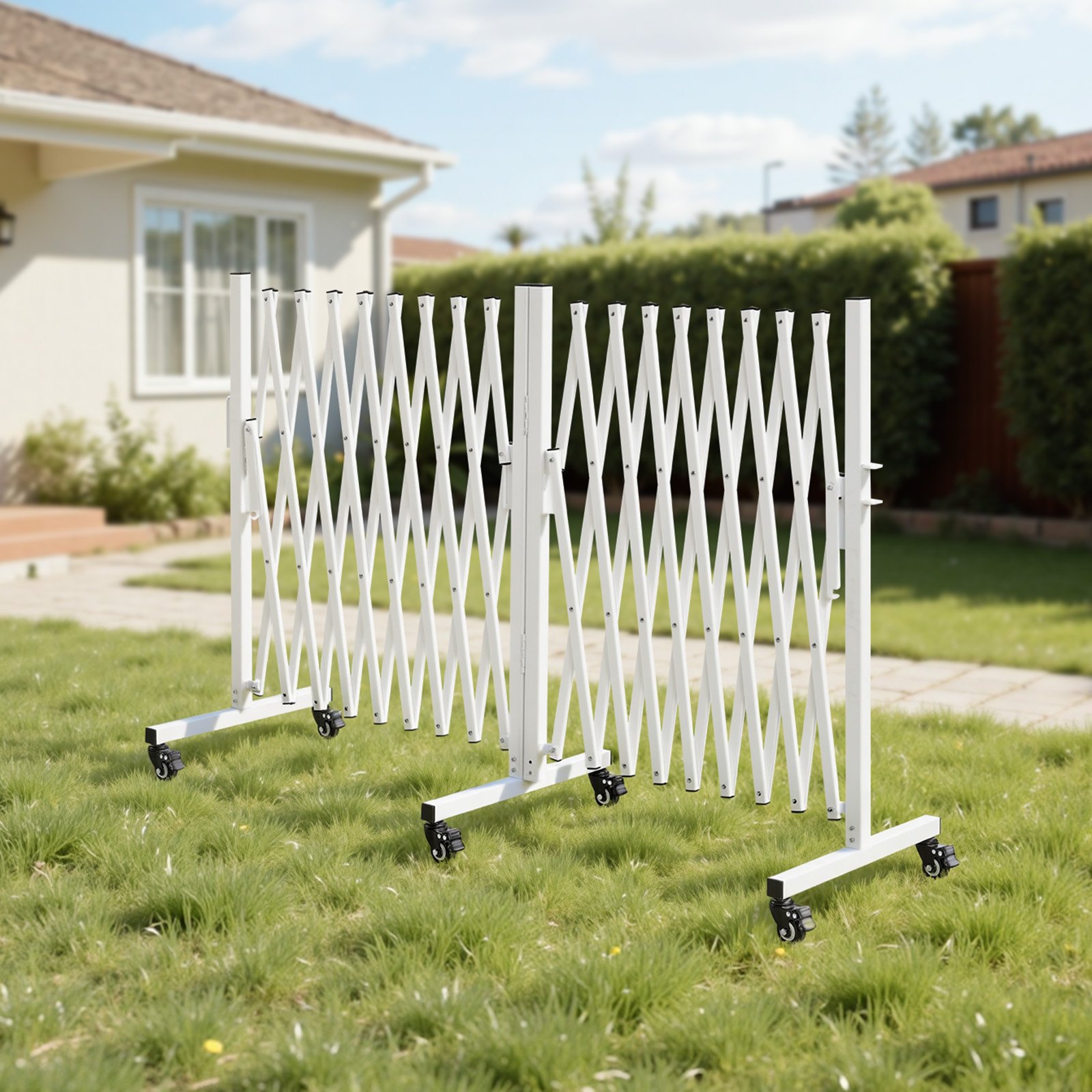 VEVOR Double Expandable Barricades, 5.48m Expandable Safety Barrier, 0-180° Rotatable Mobile Barricade with Locking Casters, Portable Folding Security Gate Traffic Fence for Patio Garden Stairway