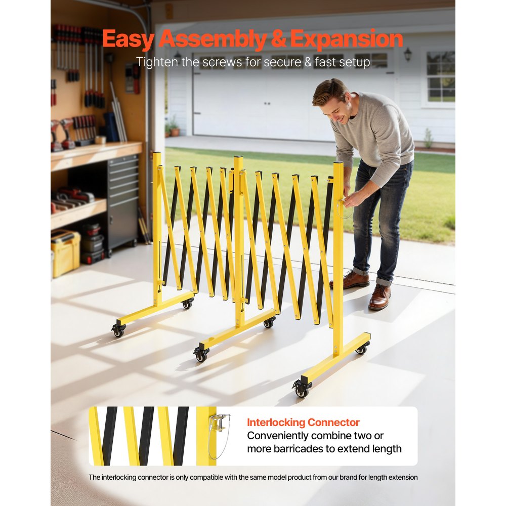 VEVOR Double Expandable Barricades, 5.46m Industrial Safety Barriers, Flexible Mobile Barricade with Locking Casters, Portable Folding Security Gate Metal Traffic Fence for Driveway Warehouse Elevator