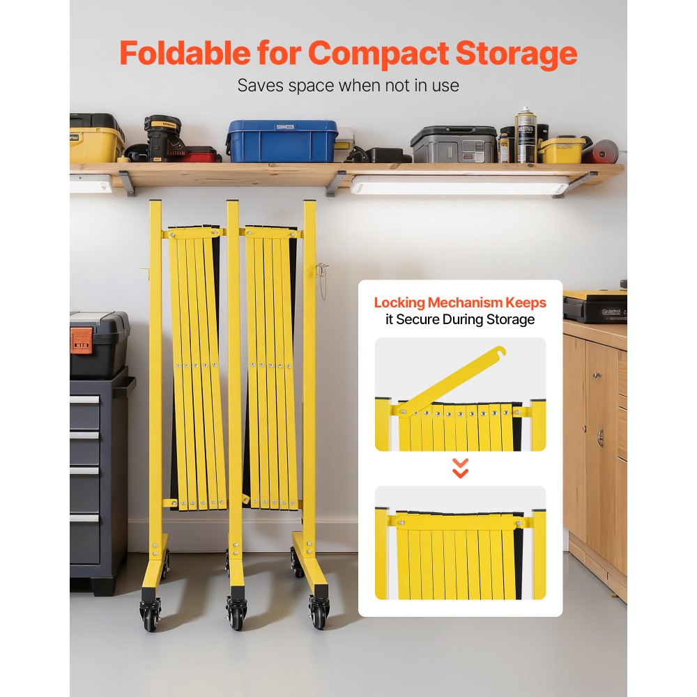 VEVOR Double Expandable Barricades, 5.46m Industrial Safety Barriers, Flexible Mobile Barricade with Locking Casters, Portable Folding Security Gate Metal Traffic Fence for Driveway Warehouse Elevator