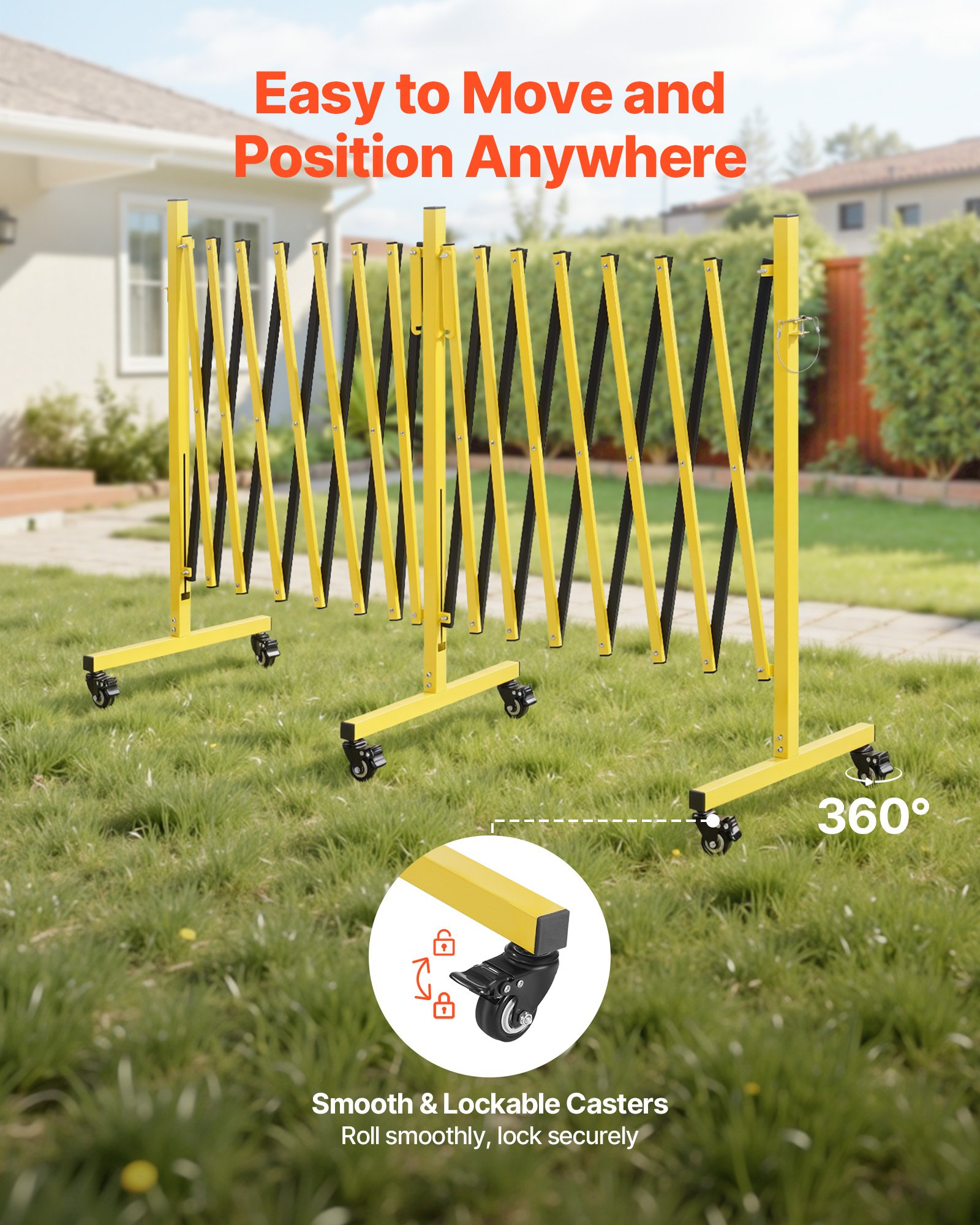 VEVOR Double Expandable Barricades, 7.66m Industrial Safety Barriers, Flexible Mobile Barricade with Locking Casters, Portable Folding Security Gate Metal Traffic Fence for Driveway Warehouse Elevator