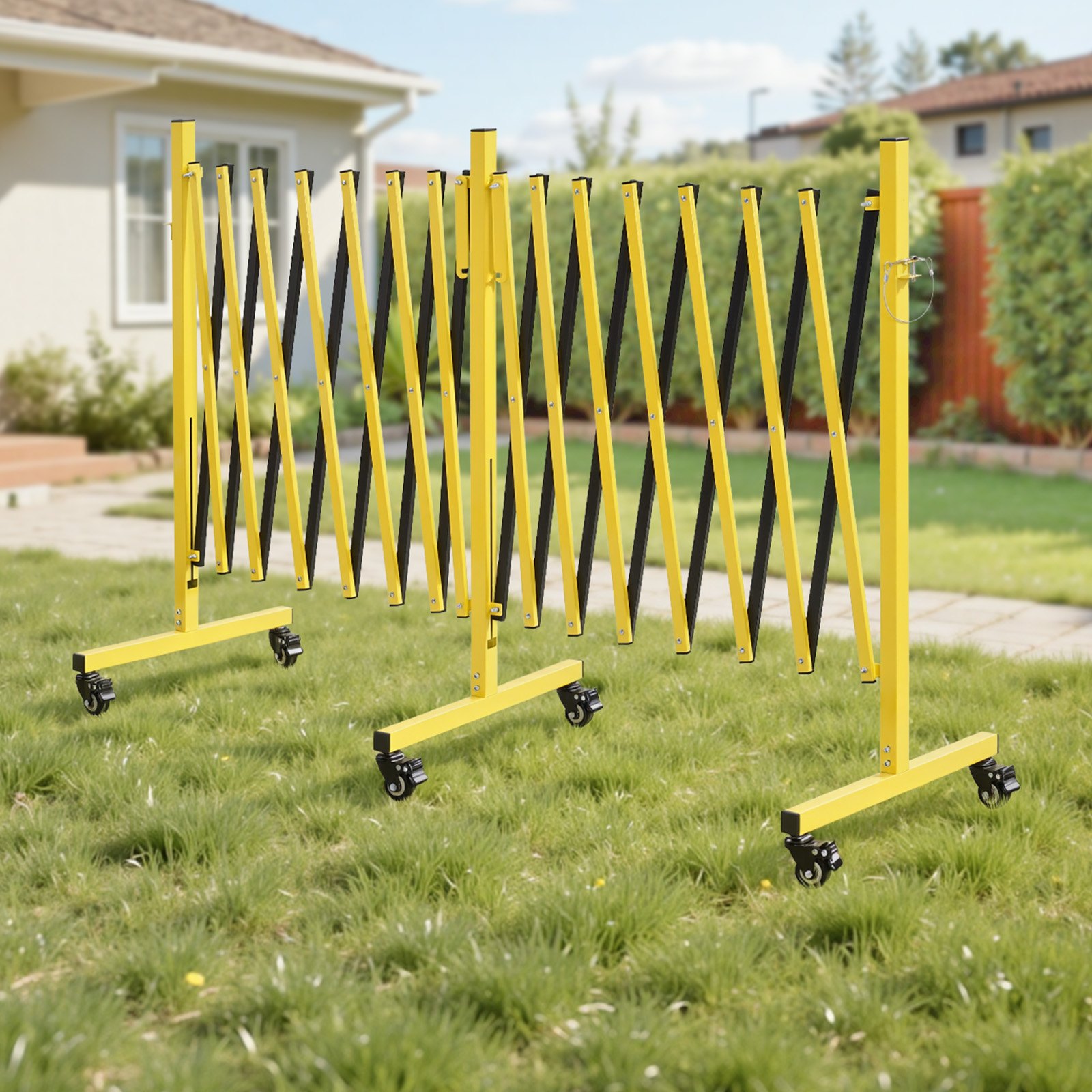 VEVOR Double Expandable Barricades, 7.66m Industrial Safety Barriers, Flexible Mobile Barricade with Locking Casters, Portable Folding Security Gate Metal Traffic Fence for Driveway Warehouse Elevator