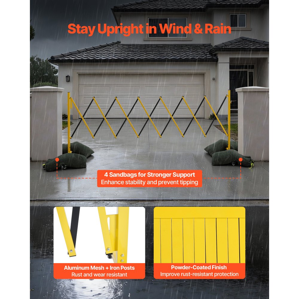 VEVOR Industrial Expandable Barricade, 3.82m Expandable Safety Barrier, Flaxible Mobile Barricade with Locking Casters, Portable Folding Security Gate Traffic Fence for Driveway Warehouse Elevator