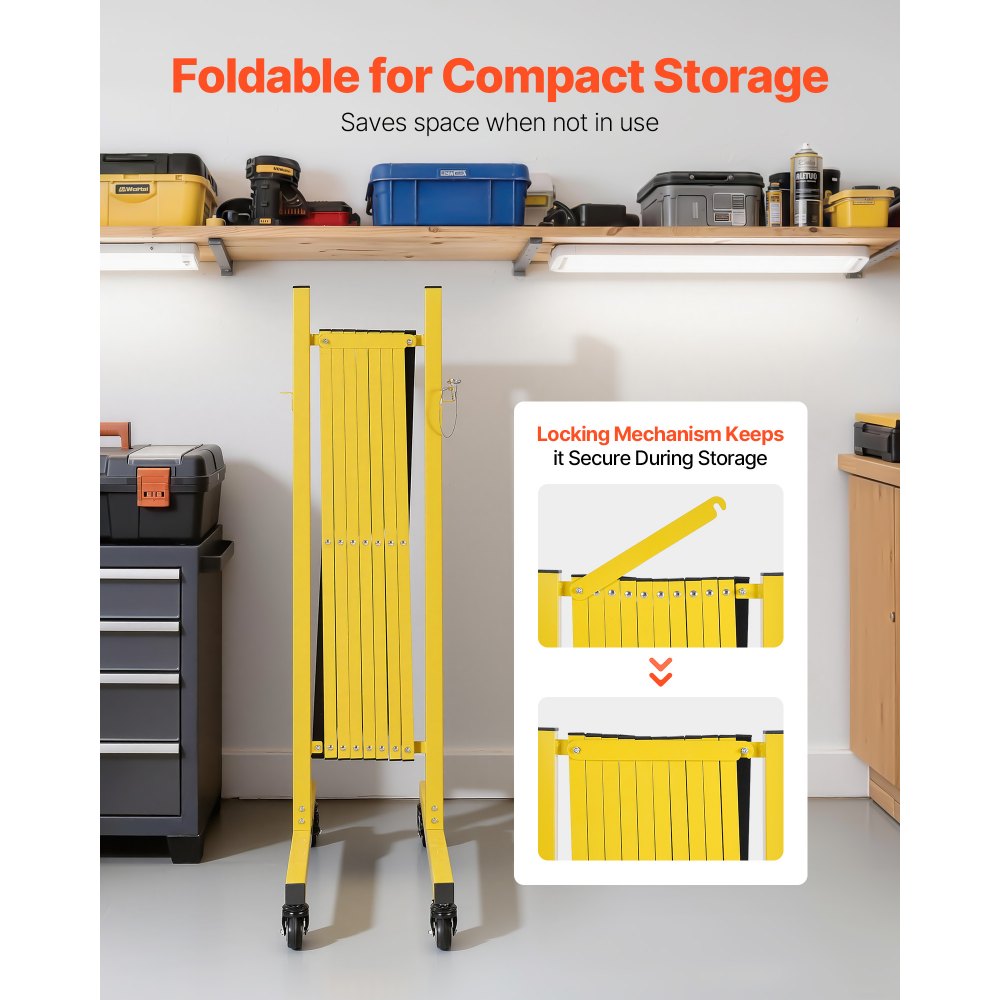 VEVOR Industrial Expandable Barricade, 3.82m Expandable Safety Barrier, Flaxible Mobile Barricade with Locking Casters, Portable Folding Security Gate Traffic Fence for Driveway Warehouse Elevator