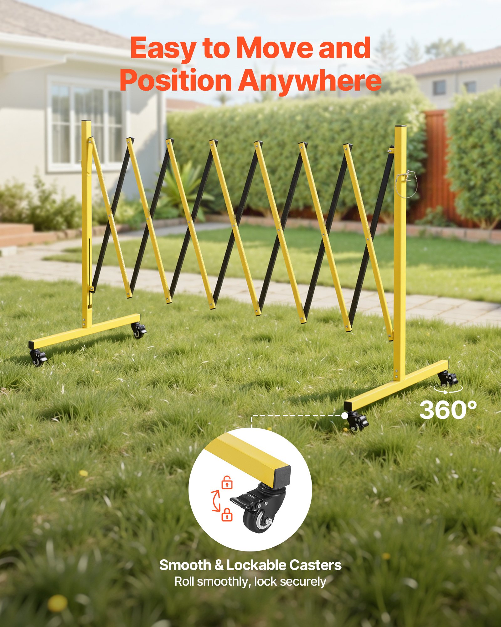 VEVOR Industrial Expandable Barricade, 3.82m Expandable Safety Barrier, Flaxible Mobile Barricade with Locking Casters, Portable Folding Security Gate Traffic Fence for Driveway Warehouse Elevator