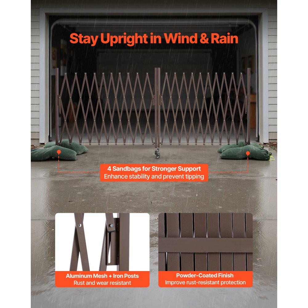 Rozsuwana brama nożycowa VEVOR, podwójna bariera z blokowanymi kółkami, regulowana, 8,18 m, mobilna bariera ochronna o działaniu ostrzegawczym, metalowa bariera do użytku zewnętrznego i przemysłowego