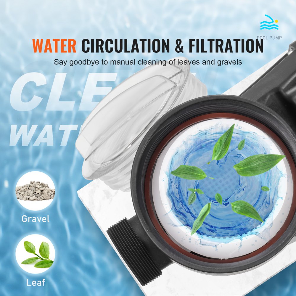 Pompa do basenów naziemnych VEVOR 1,5 KM, 220 V-240 V, 1450/2860 obr./min, pompa dwubiegowa, 1100 W, maks. przepływ 27800 l/h, wydajna pompa, energooszczędna pompa do basenów naziemnych, certyfikat CE