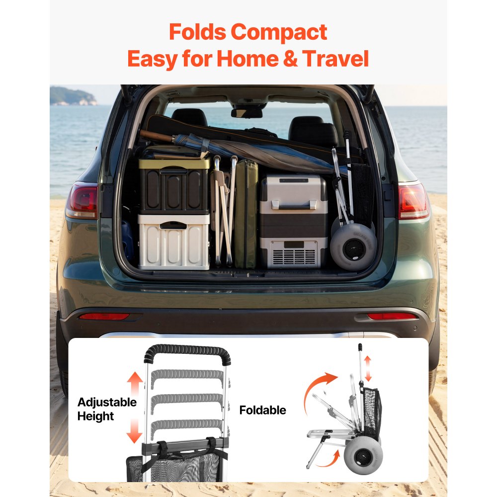 Wózek plażowy VEVOR z oponami balonowymi (12 cali), składany wózek plażowy (aluminiowa rama) z 4-stopniowo regulowanym uchwytem piankowym, wózek ręczny (nośność 75 kg), wózek plażowy na kemping i wędkowanie