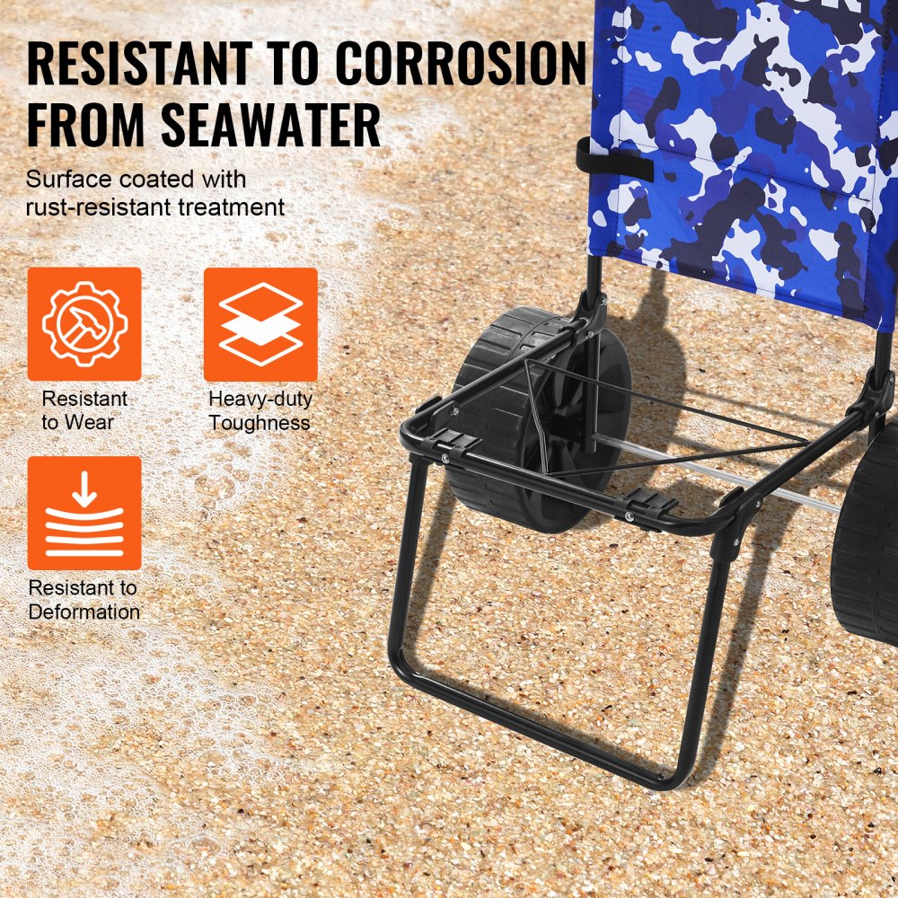 VEVOR Beach Cart, Sand Cart, 31 kg Load Capacity, Foldable Steel Sand Cart, 380 x 386 mm Hand Cart, Robust Beach Equipment Cart