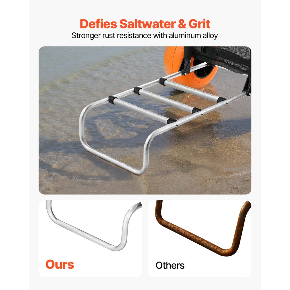 VEVOR Wózek plażowy, wózek ręczny do piasku, wózek plażowy o udźwigu 74,84 kg, składany wózek do piasku wykonany z aluminium o regulowanej wysokości 685-1135 mm, powierzchnia załadunku 76 x 39 cm