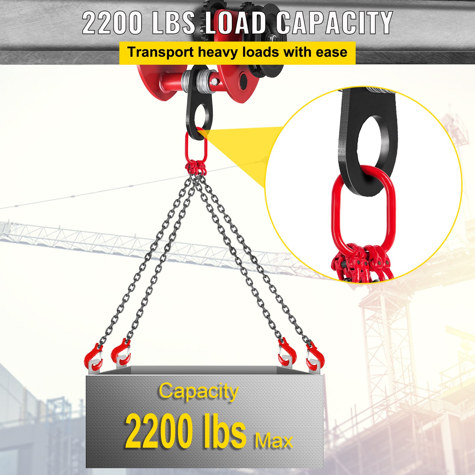Heavy Duty 1T Overhead Geared Beam Wciągnik Podnoszący W / Łańcuch