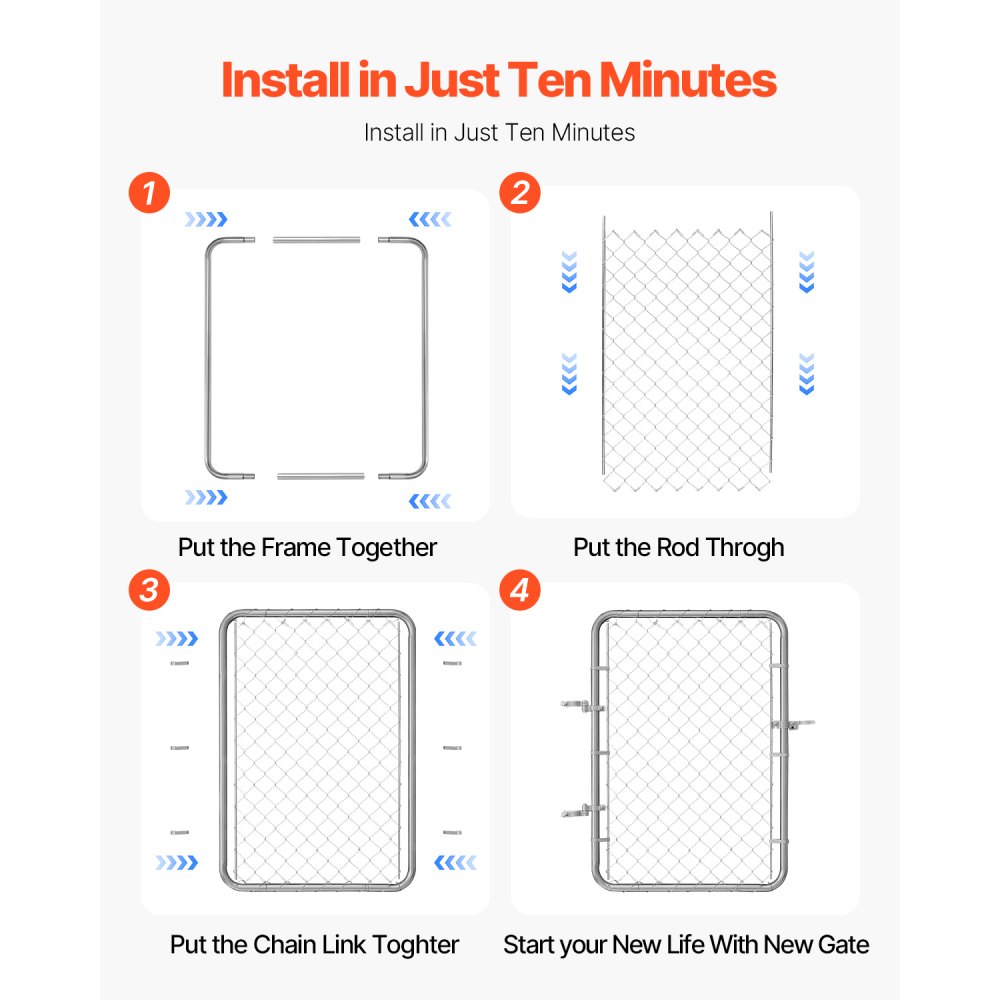 VEVOR Furtka ogrodowa, 117 x 81 cm, brama ogrodzeniowa z ogniwami łańcuszkowymi, pasuje do otworów o szerokości 60,96–182,88 cm i wysokości 121,92 cm, ocynkowana brama ogrodzeniowa do gospodarstwa, słupki nie są dołączone