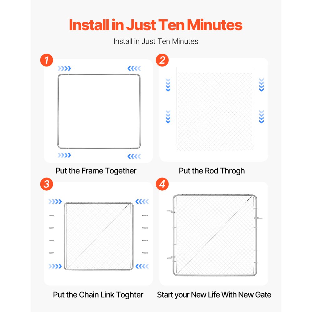Brama ogrodowa VEVOR, regulowany panel ogrodzeniowy z ogniwami łańcuszkowymi, 72x70 cali, pasuje do otworów bram ogrodzeniowych o wymiarach 36x48 cali, brama ogrodzeniowa, słupki nie są dołączone