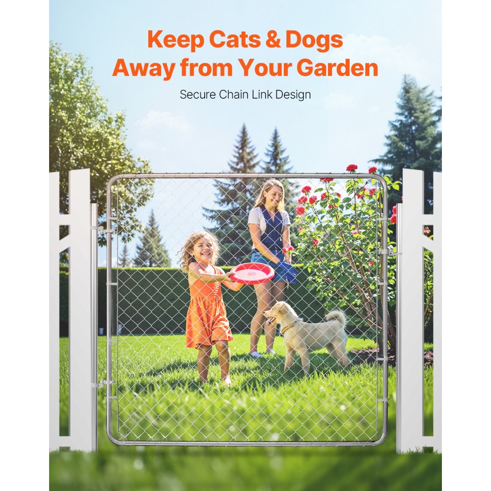 Brama ogrodowa VEVOR, regulowany panel ogrodzeniowy z ogniwami łańcuszkowymi, 72x70 cali, pasuje do otworów bram ogrodzeniowych o wymiarach 36x48 cali, brama ogrodzeniowa, słupki nie są dołączone