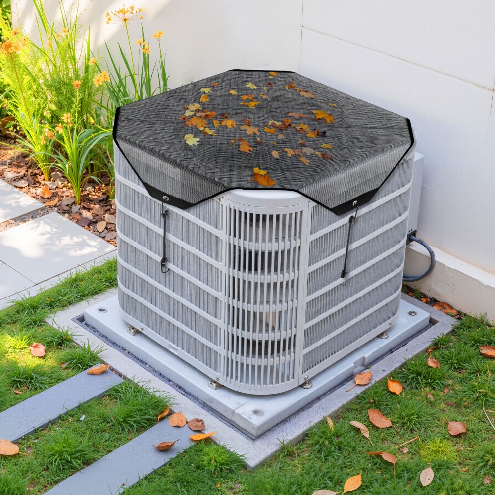 Pokrowiec na klimatyzator zewnętrzny VEVOR, siatka 710 x 710 mm, pokrowiec ochronny z PVC z elastycznymi haczykami, odporny na rozdarcie, do użytku na zewnątrz, całoroczny, czarny