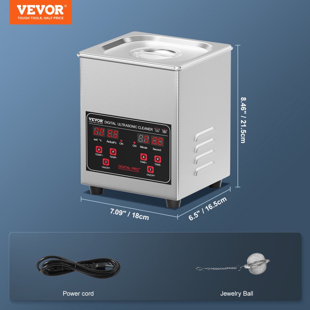 VEVOR Ultrasonic Cleaner 1.3L Profesjonalna maszyna czyszcząca 60 W z timerem i grzałką, cyfrowa ultradźwiękowa myjka 40 kHz z koszem do zegarków, szkieł, uchwytów na biżuterię, części przemysłowych, narzędzi i okularów