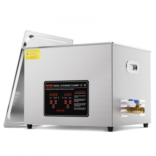 VEVOR Ultrasonic Cleaner 15 L Professional 360 W Cleaner Machine z timerem i grzałką, cyfrowy 40 kHz Ultrasonic Cleaner z koszem do zegarków, szkieł, stojaka na biżuterię, narzędzi przemysłowych, srebrny