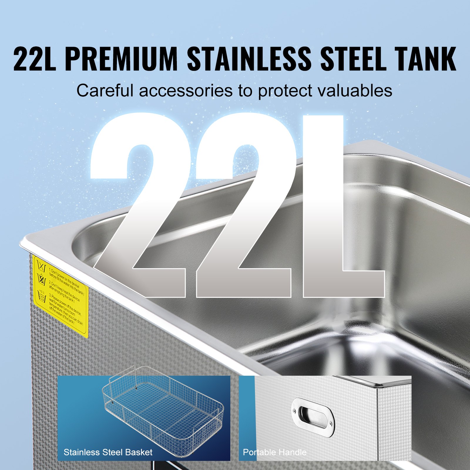 VEVOR Ultradźwiękowy środek czyszczący Urządzenie do czyszczenia stali nierdzewnej 480 W, 22 l Urządzenie do czyszczenia ultradźwiękowego z wyświetlaczem cyfrowym 0-30 min. Czyszczenie ultradźwiękowe biżuterii, okularów, zegarków itp.