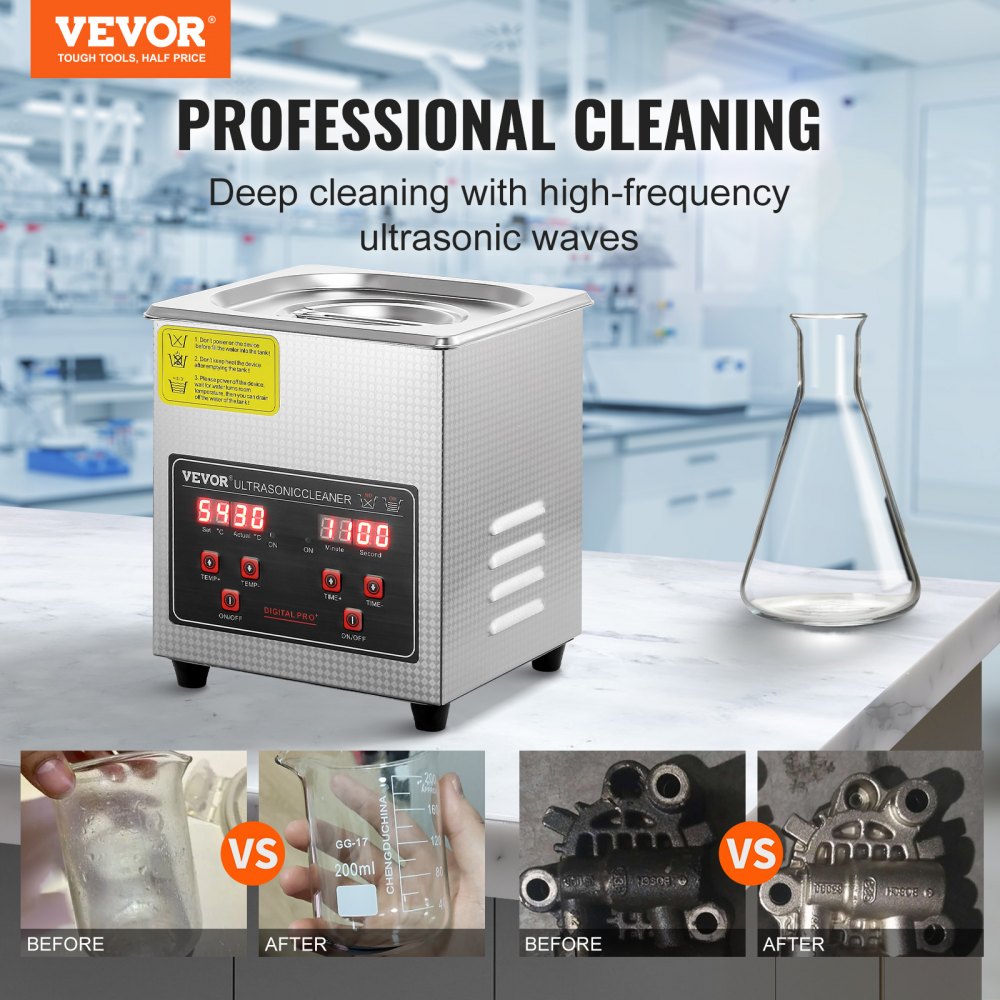 VEVOR Ultradźwiękowy środek czyszczący Urządzenie ultradźwiękowe do czyszczenia stali nierdzewnej 150 W, 2 l Urządzenie ultradźwiękowe do czyszczenia z wyświetlaczem cyfrowym 0-30 min, ultradźwiękowe czyszczenie biżuterii, okularów, zegarków itp.